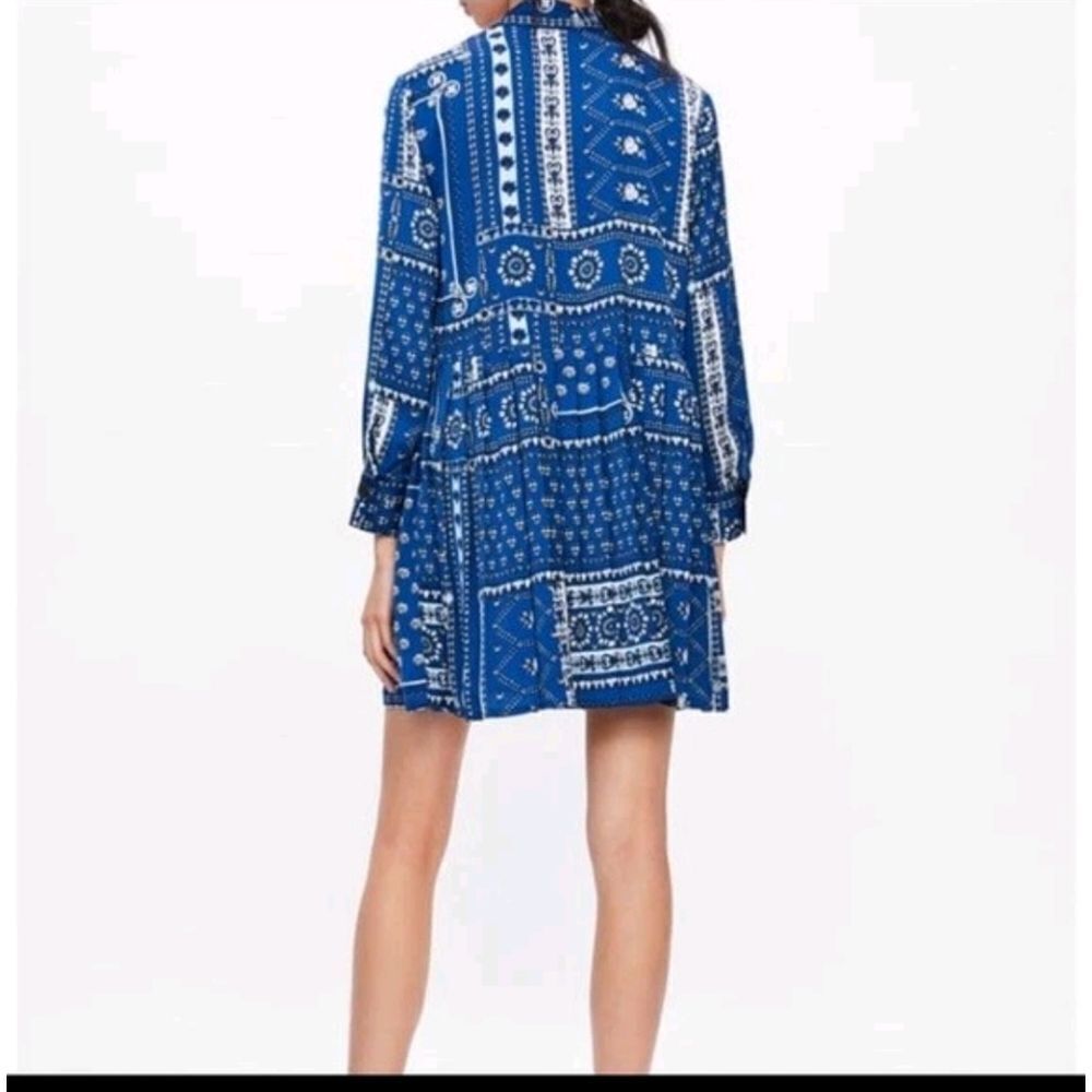 Zara Small Dress Blue and White Patterned Dress - Picture 5 of 11